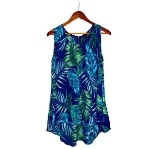 Blue and Green Leaf Print top